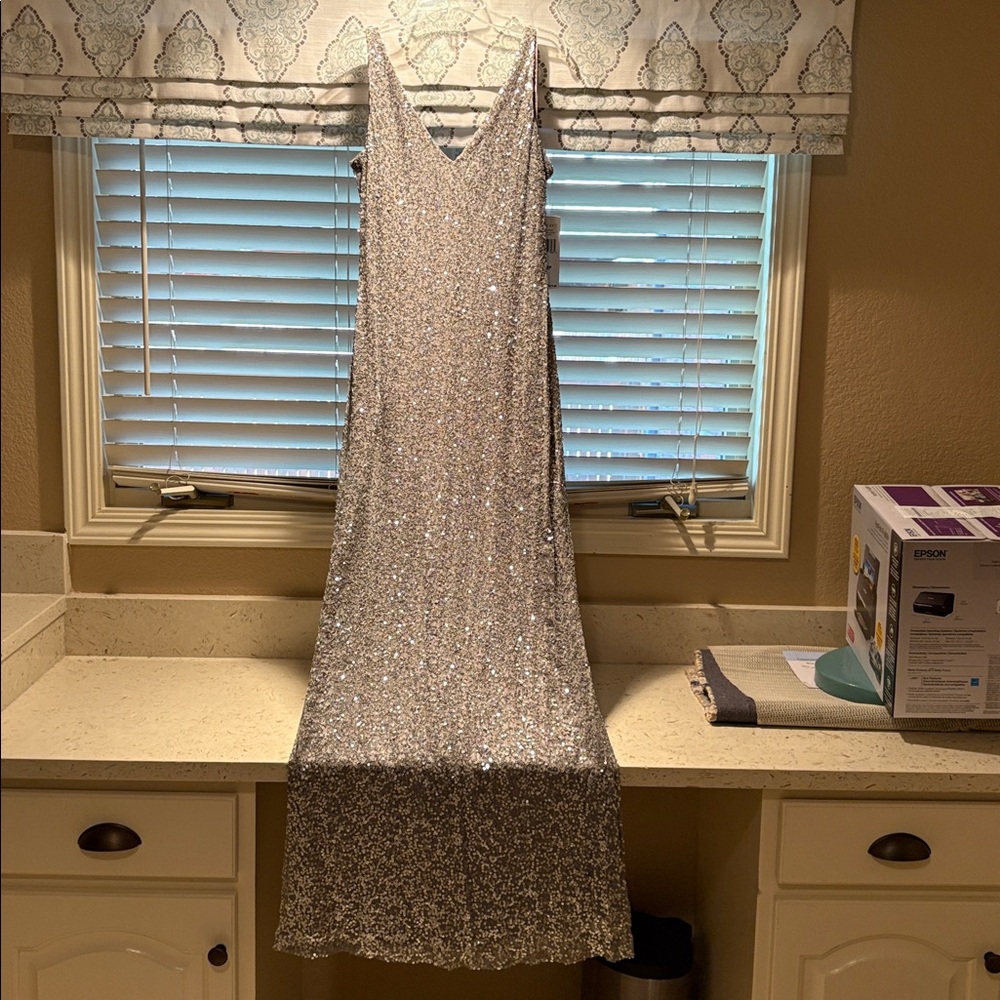 Ralph Lauren Silver Sequin V-Neck Dress